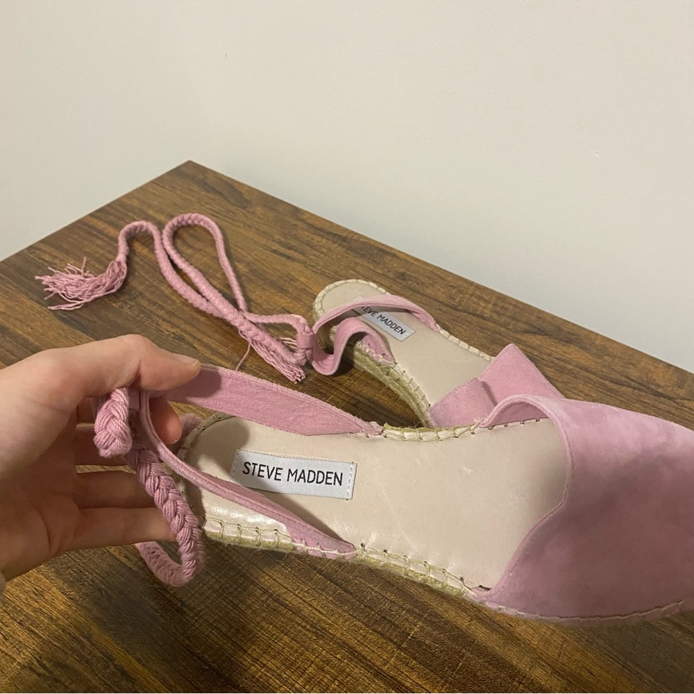Steve Madden Pink Suede Espadrille Lace-Up Flats - Picture 3 of 7